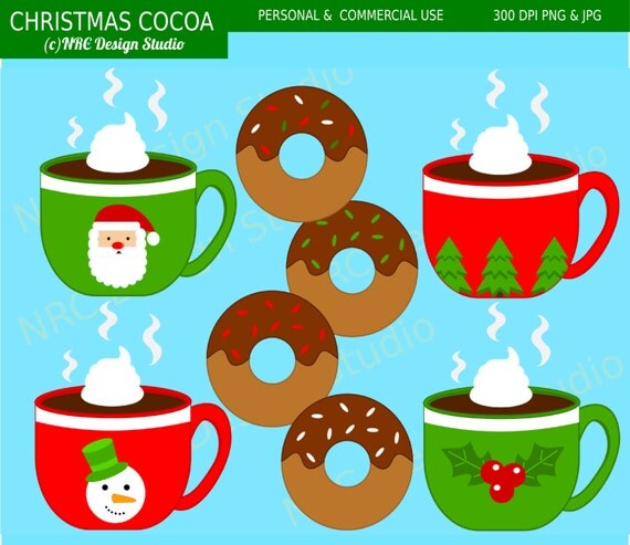 Christmas Clip Art - Christmas Cocoa and Donuts Clip Art - Digital Christmas Clipart Il_570xn