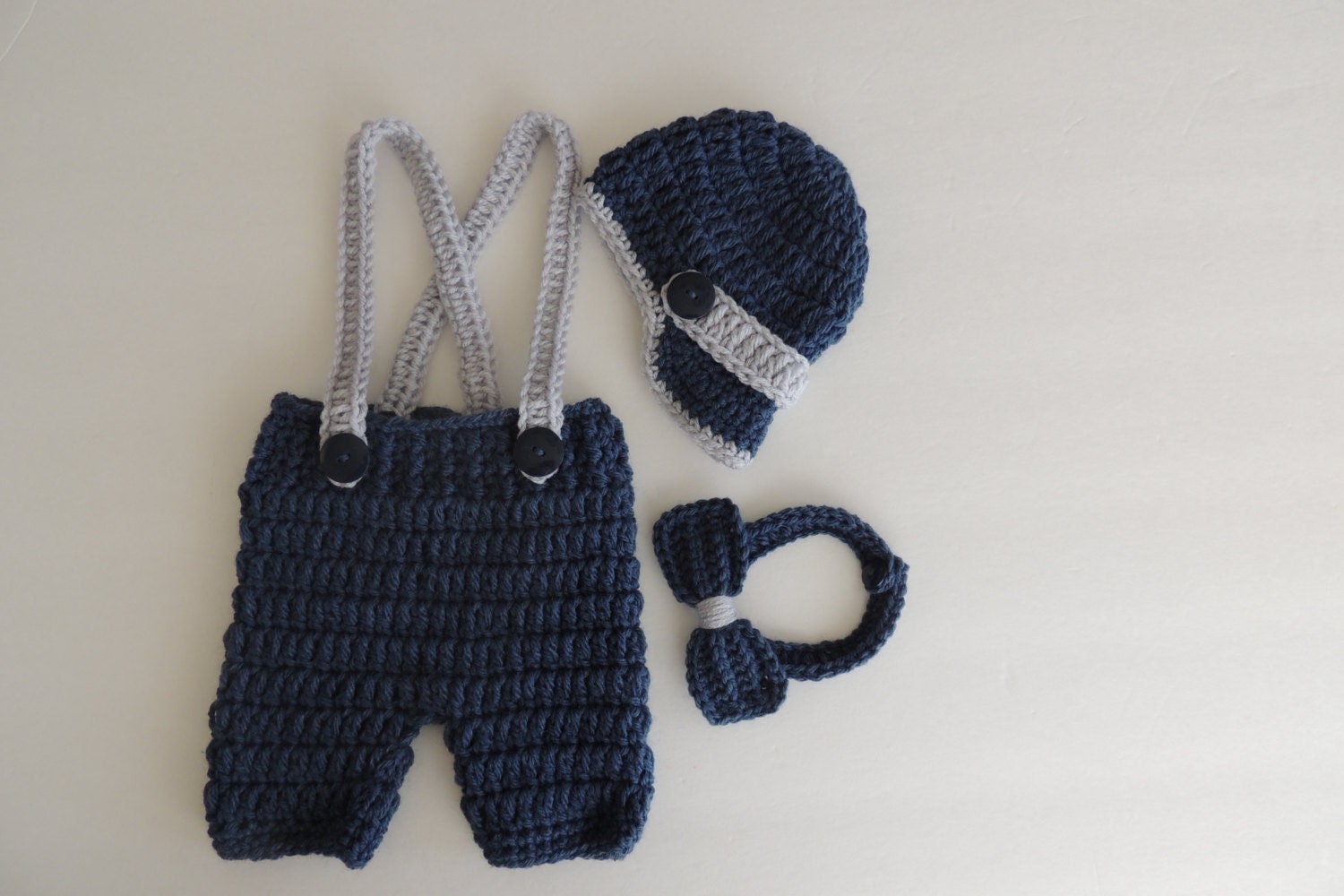 Crochet Newsboy Hat Bowtie Shorts/Pants with Suspenders in ...