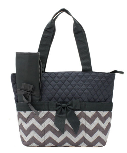 black and gray diaper bag