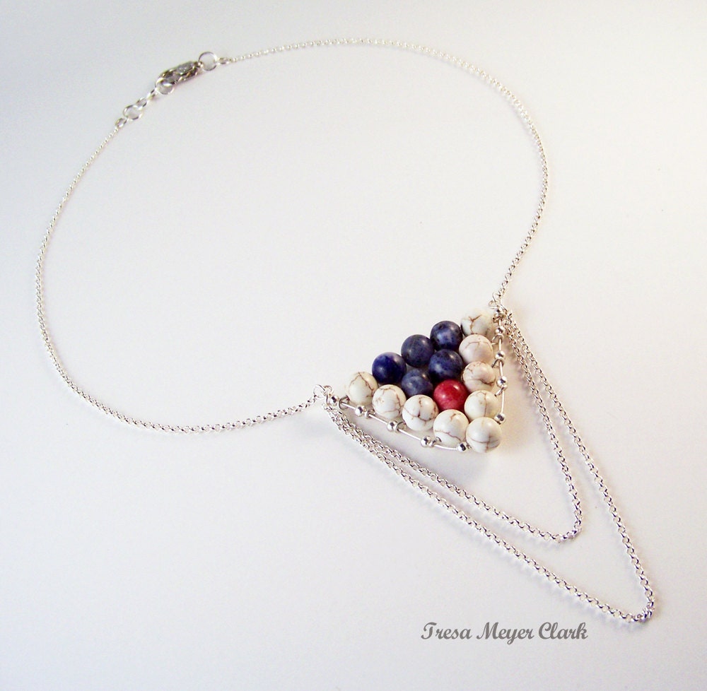 Nautical Necklace with Red White & Blue Beads Flag and Silver Chain - MeyerClarkCreative