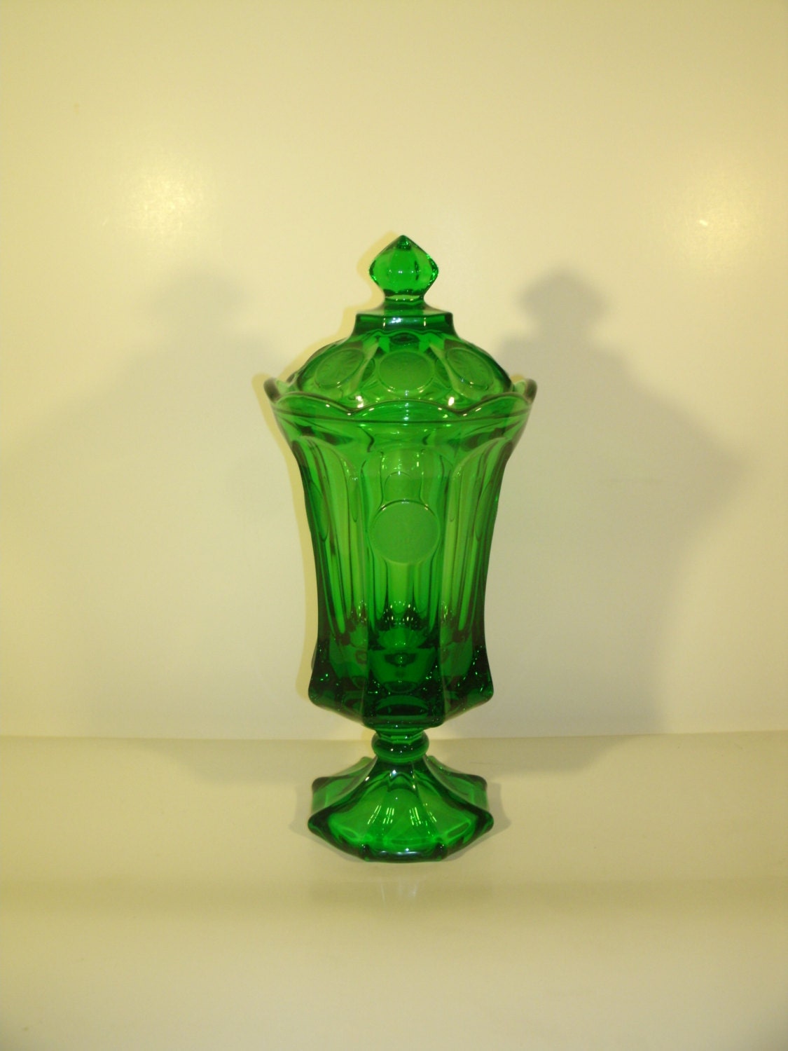 Emerald Green Fostoria Coin Glass Urn Rare by TheProfessorsAttic