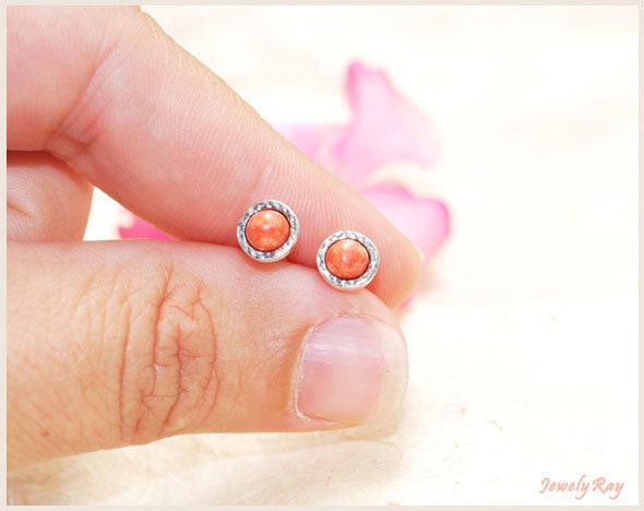 JEWELRY ON SALE. pink stud earrings. coral stud earrings. silver stud earrings - JewelyRay