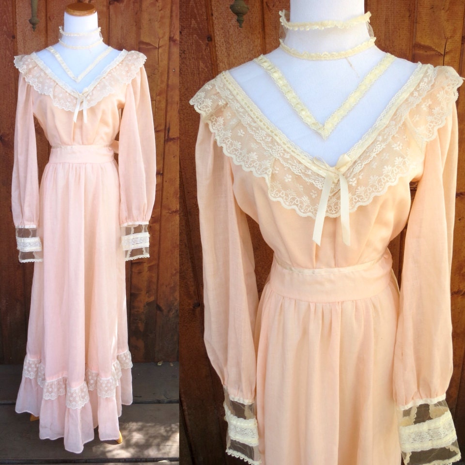 Gunne Sax Style Maxi Dress Hippie Prairie Lace Wedding Dress 1970s 70s ...