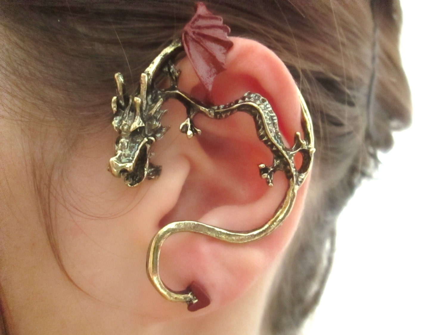 Red Mistery Fantasy dragon ear cuff wrap earring by StylesBiju