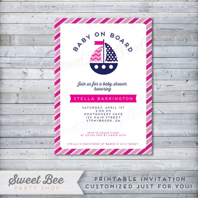 Nautical Baby Shower Invitation Baby Girl Nautical Sailboat Baby