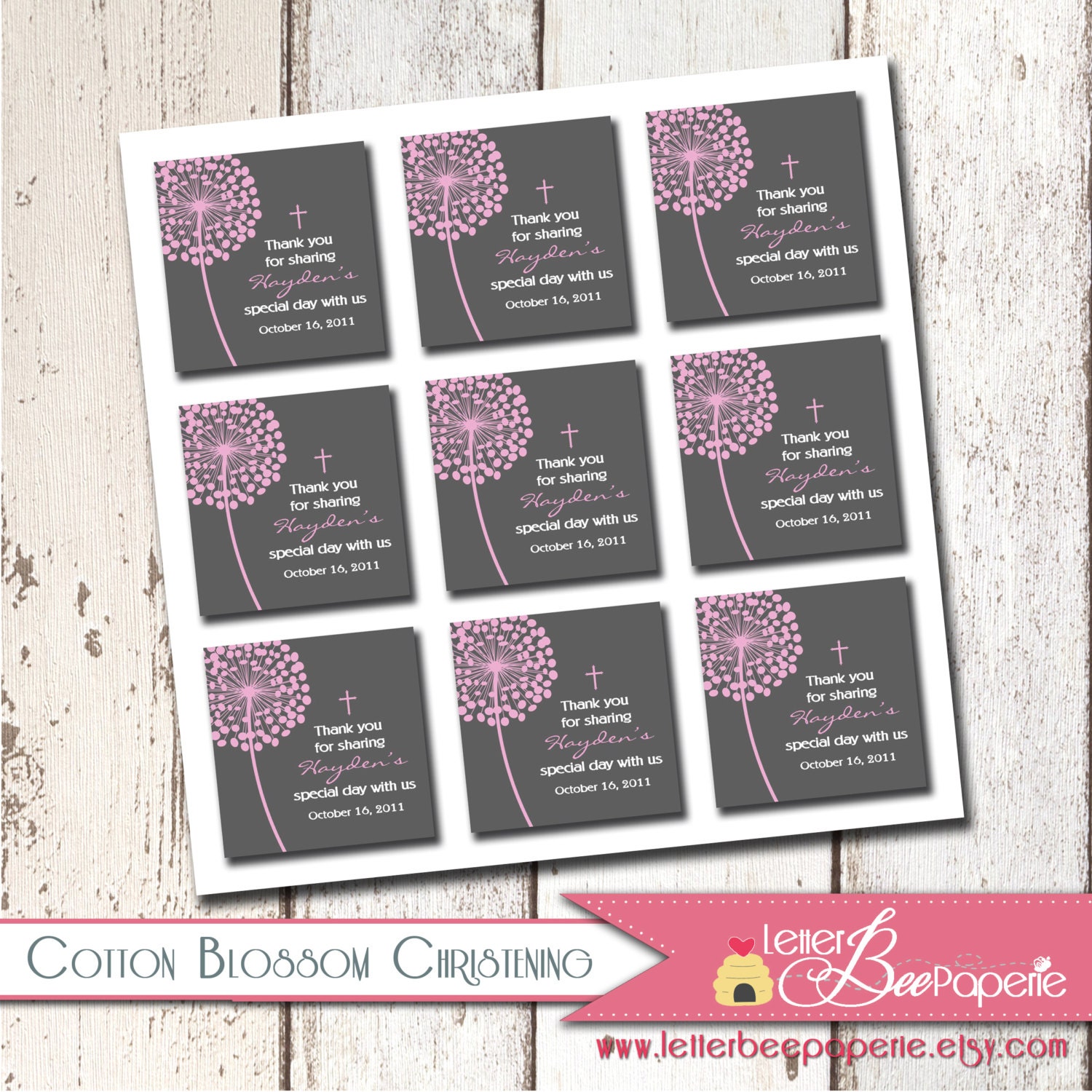 Cotton Blossom Printable Favor Tags - Baptism/Christening - Showers/Birthday Parties - Choose Your Colors - DIY - Thank You Tag, Decoration Il_570xn