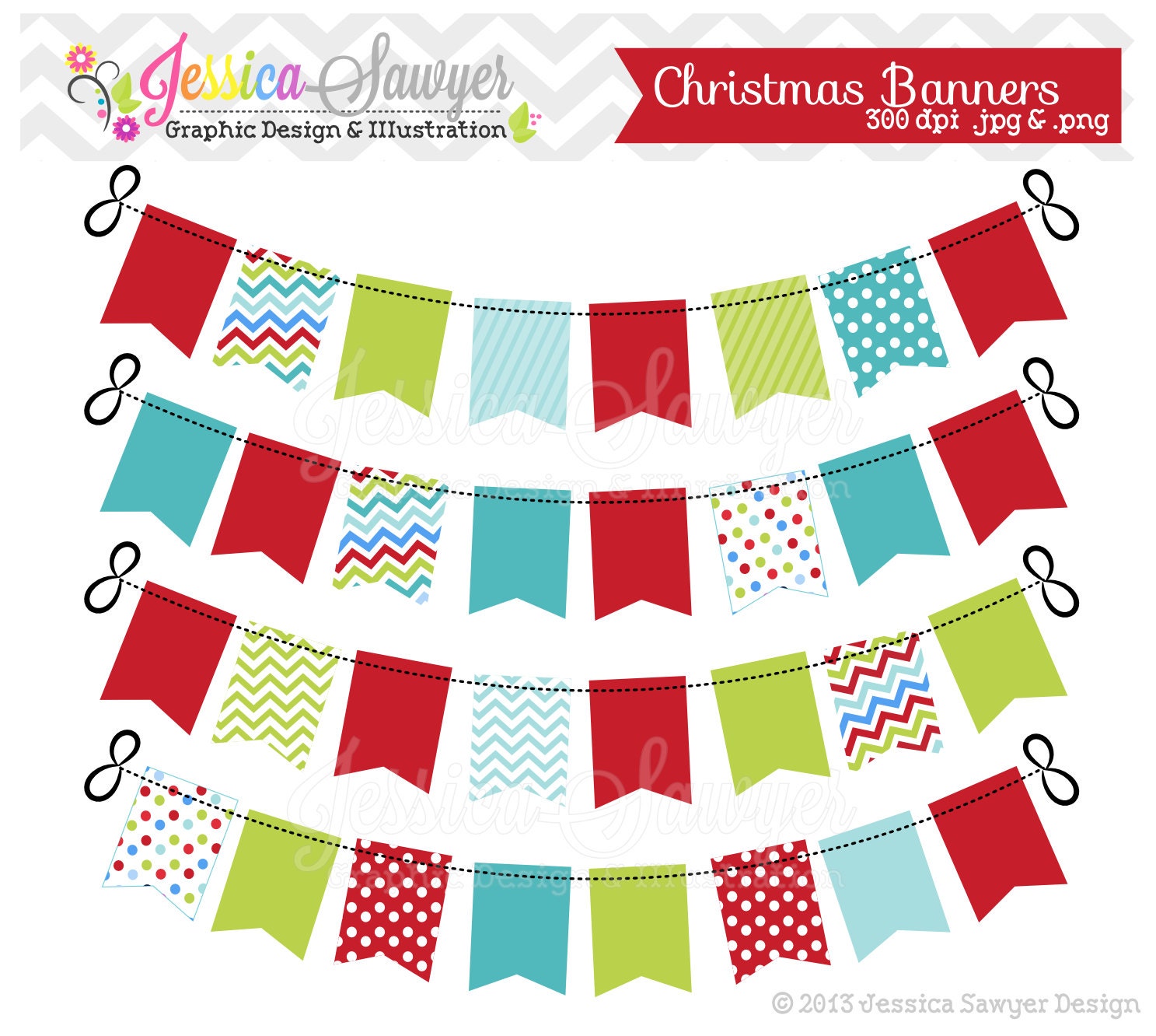 INSTANT DOWNLOAD, christmas patterned bunting banner clipart, christmas party, for cards, scrapbooking, invites Il_570xn