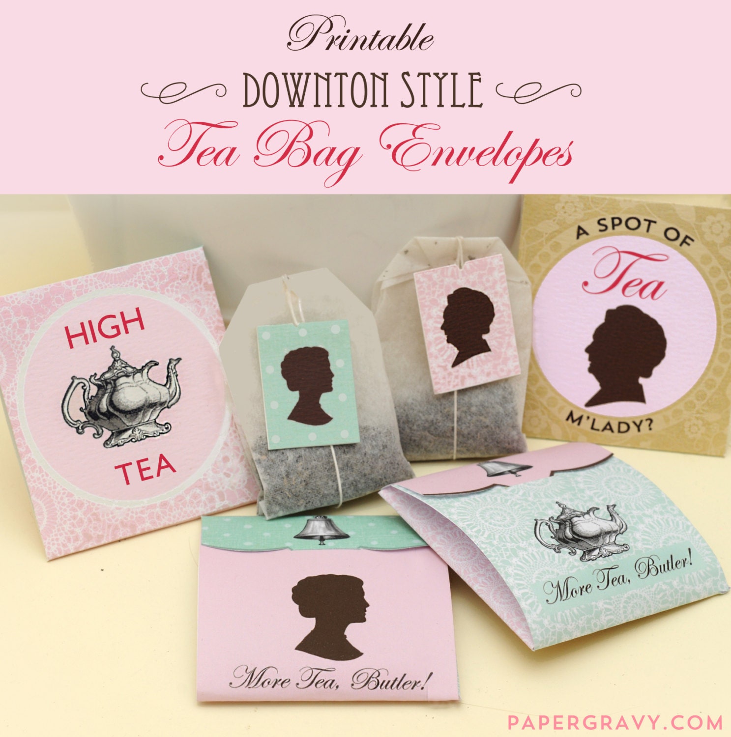 Printable Downton Style Tea Bag Envelopes Instant Download