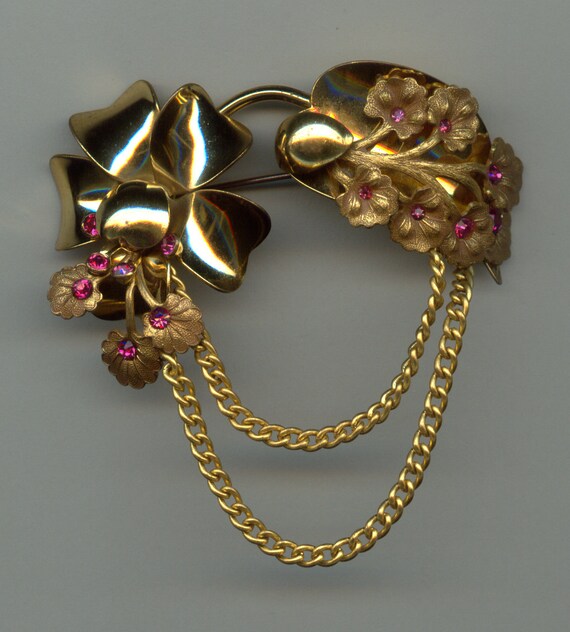 Late 1940s Swag Style Brooch Signed Jewelry by Jordan by Jewelboy