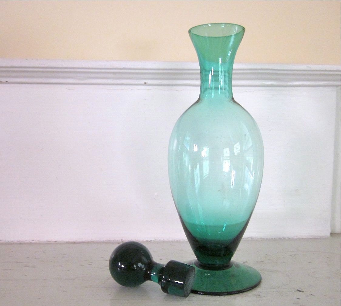 Vintage Art Glass - Teal Bottle with Stopper - Fishlegs