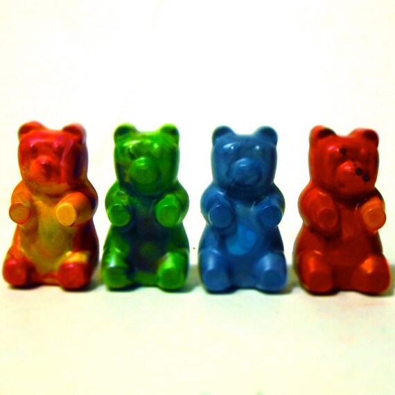 Items similar to 6 Recycled Crayons Mini Gummy Bear Rainbow Crayons