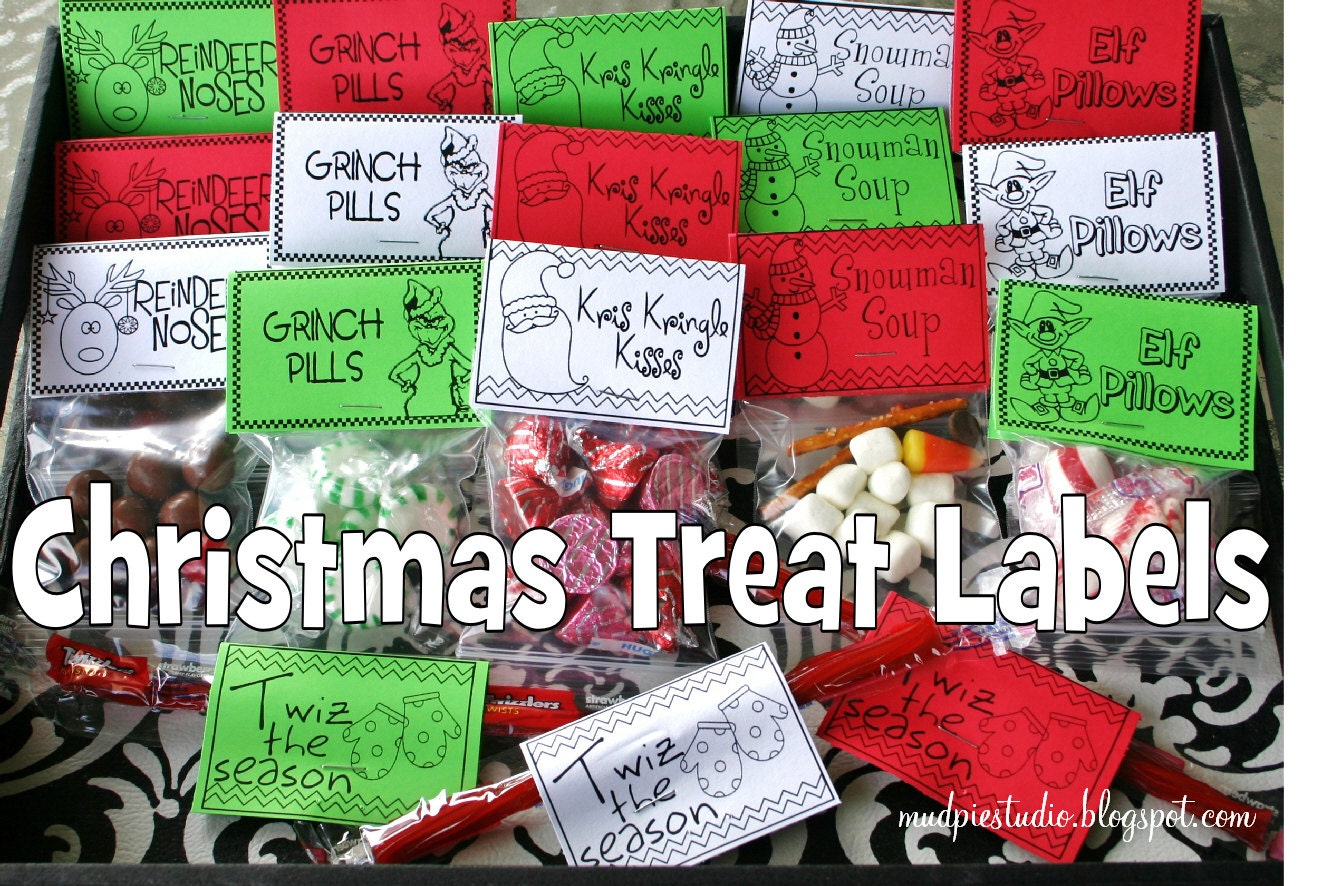 Christmas Treat Bag Topper Labels Digital File By Themudpiestudio