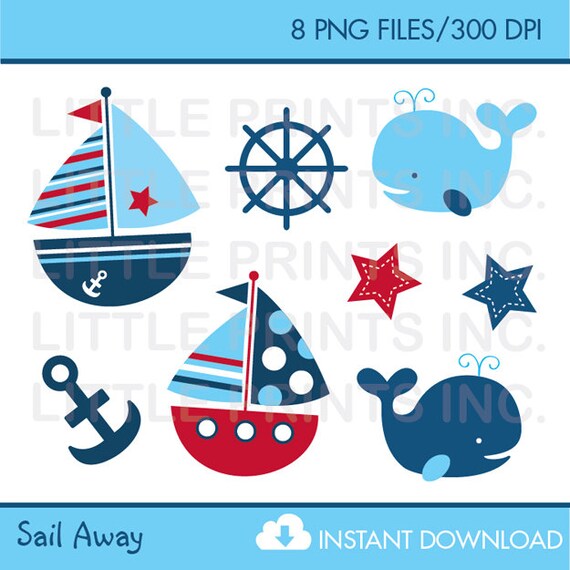 Nautical Sailboat Clip Art INSTANT DOWNLOAD Il_570xn