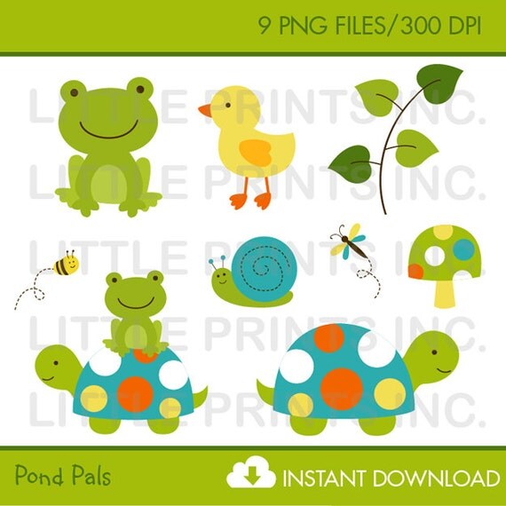 Pond Frog Turtle Clipart INSTANT DOWNLOAD by Little Prints Inc. | Catch