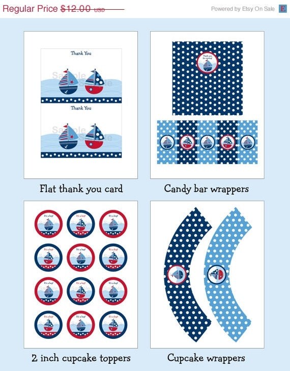 ON SALE Sailboat Baby Shower Party Pack INSTANT Download Il_570xn