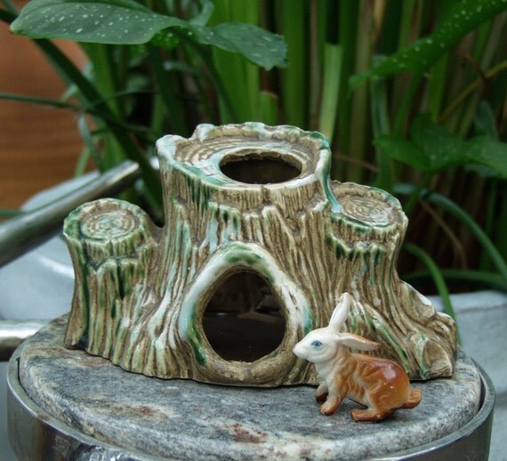 Vintage Ceramic Aquarium Decor Tree Stumps Made by squirrelaway