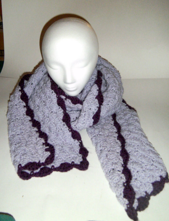 Long Fancy Crochet Scarf Purple and Lilac by CarriesCraftStore