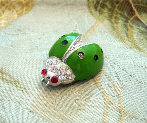 Vintage Ladybug Brooch Rhinestone Enamel By Vintagestreet On Etsy 0803