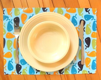 Wipe clean placemat for kid, whales kid placemat, vinyl coated table