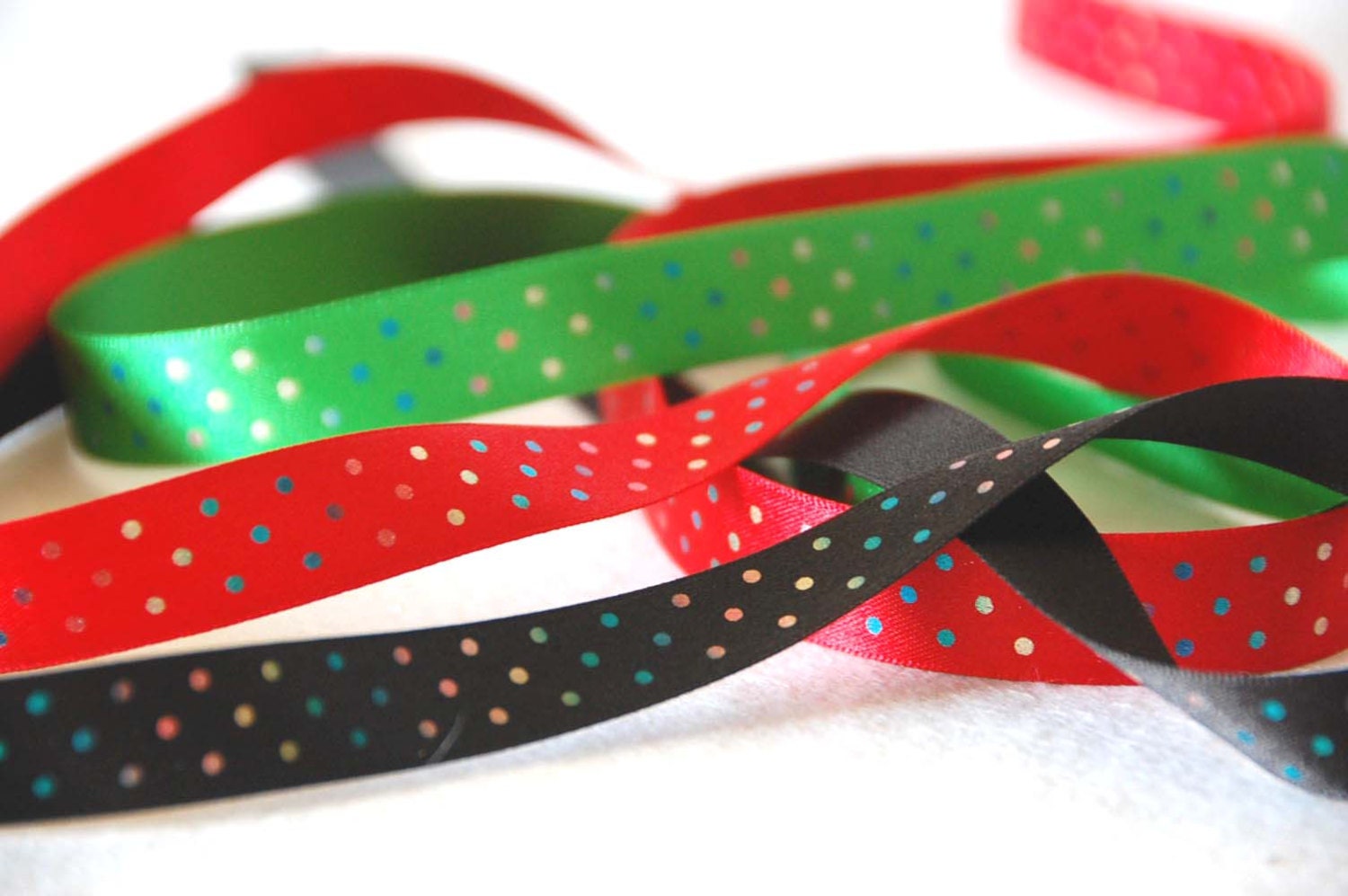 Satin colourfull Polka dot ribbon 15mm wide - FEANORcrafts