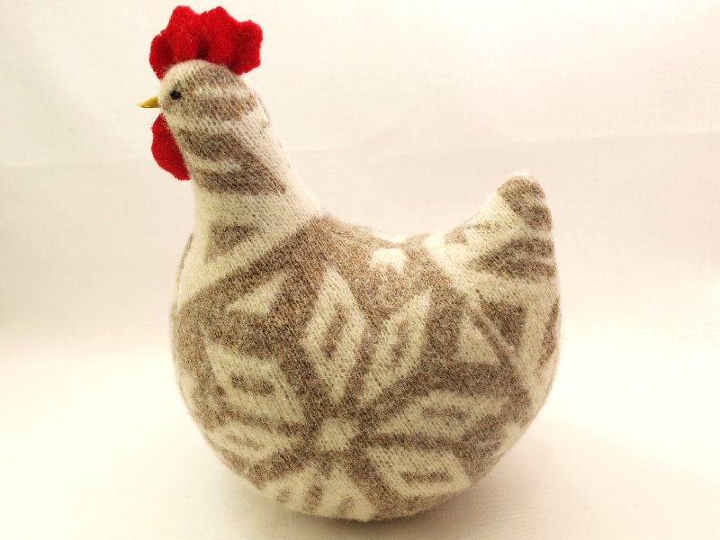Easter Hen Chicken Home Decor Hen Upcycled Wool Knitwear Lamb Wool Stuffing Eco Friendly Home Decor - ForMyDarling