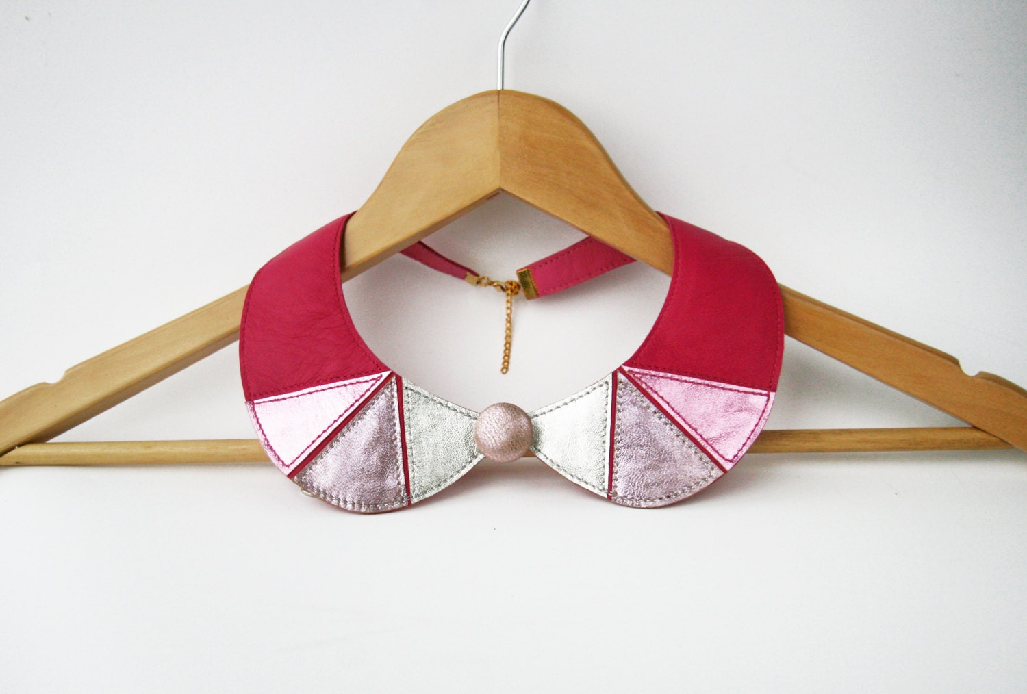 Metallic Pink and Silver Leather Collar Bib Necklace Peter Pan Detachable Collar Geometric Shapes Europeanstreetteam  Ready to Ship - SmArtAnna