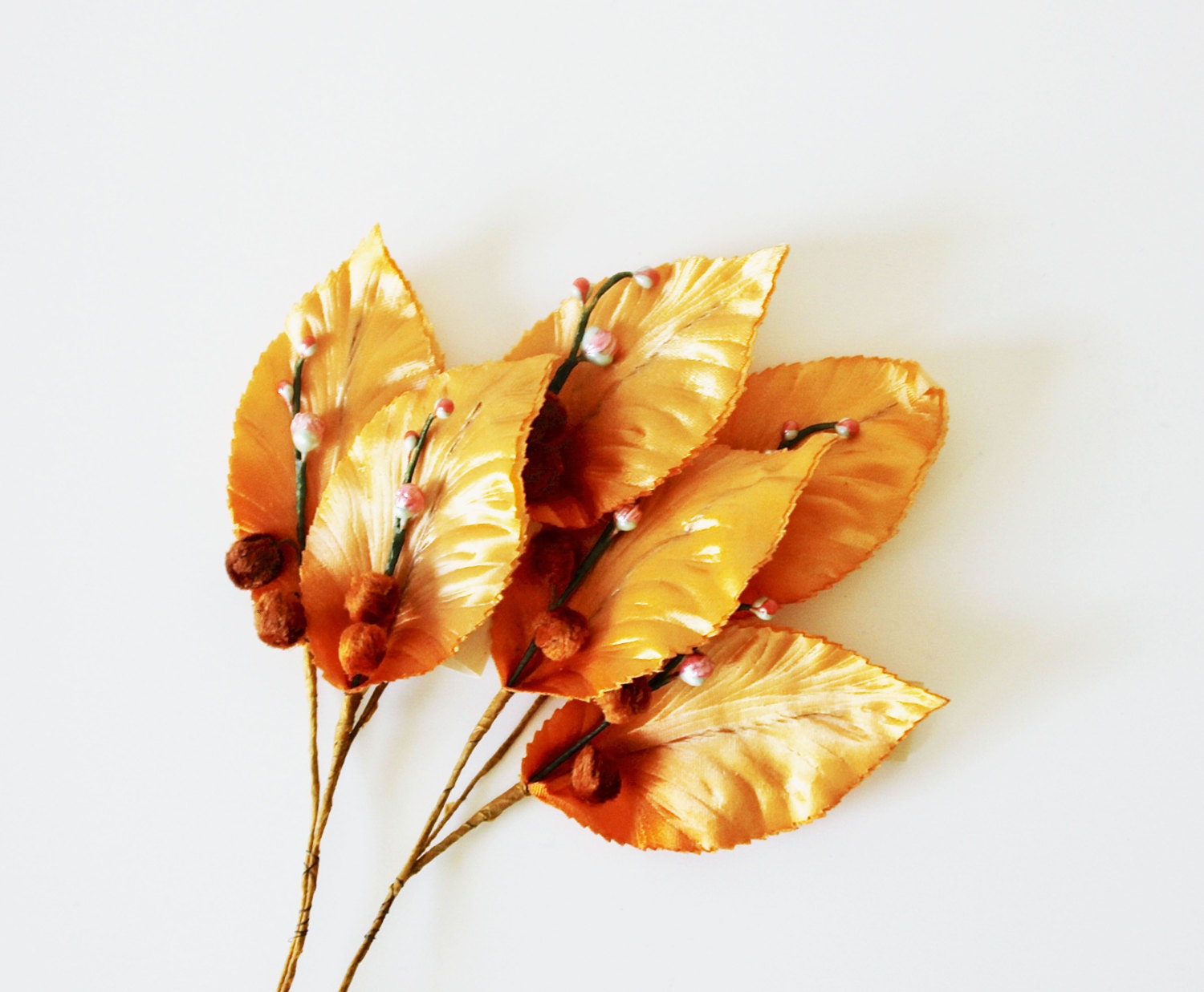 The Leaves Will Fall - Vintage Millinery Leaves - Silk - Fall - Autumn - Rustic - Orange - German - becaruns