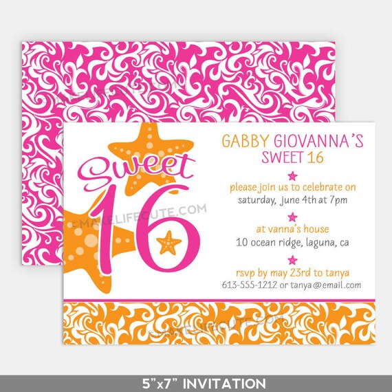 SWEET BEACH BIRTHDAY - Printable 5"x7" Invitation - Sweet Beach Party Collection by Make Life Cute Il_570xn