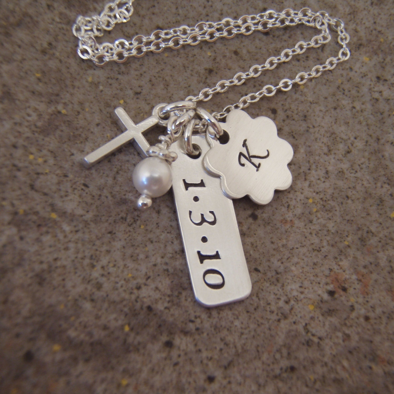 First communion necklace Little girl's cross necklace Date necklace