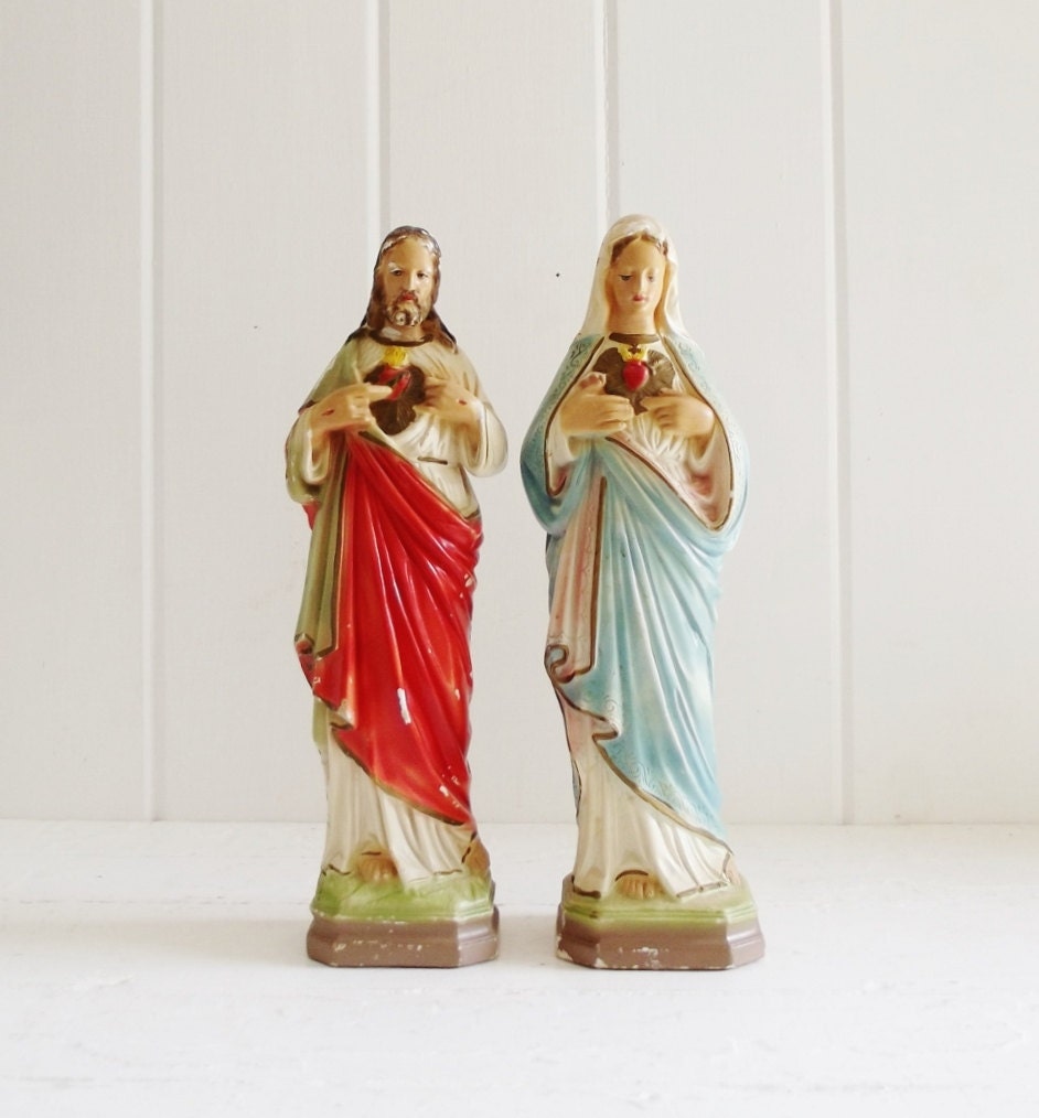 Vintage Religious Statues Mary and Jesus Sacred by thepetitemarket