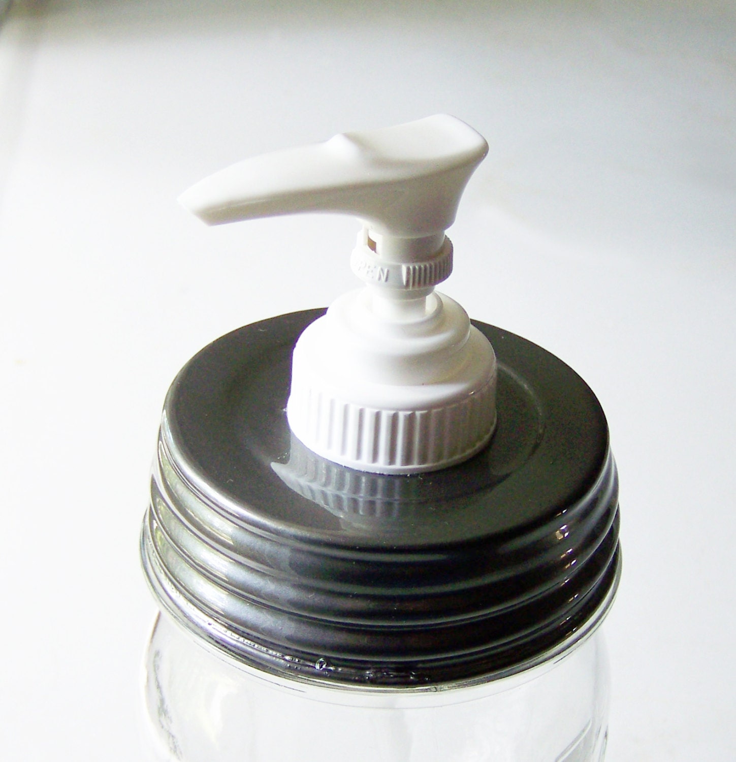 Mason Jar Soap Dispenser Lid white plastic pump by MidwestFinds