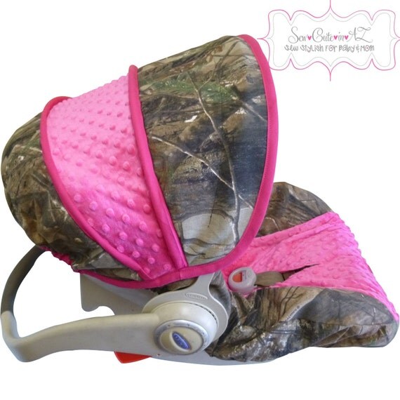 Camo with HOT PINK Infant Car Seat Cover by sewcuteinaz on Etsy