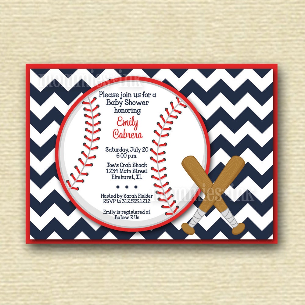 Chevron Baseball Baby Shower Invitation - PRINTABLE INVITATION DESIGN