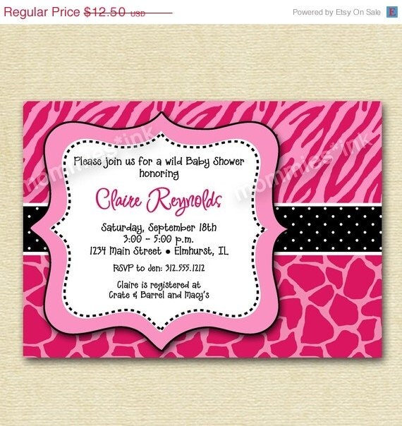 10% Off Holiday Sale Wild Baby Shower Invitation- Pink Zebra and Giraffe Print - Girl Version - PRINTABLE INVITATION DESIGN Il_570xn
