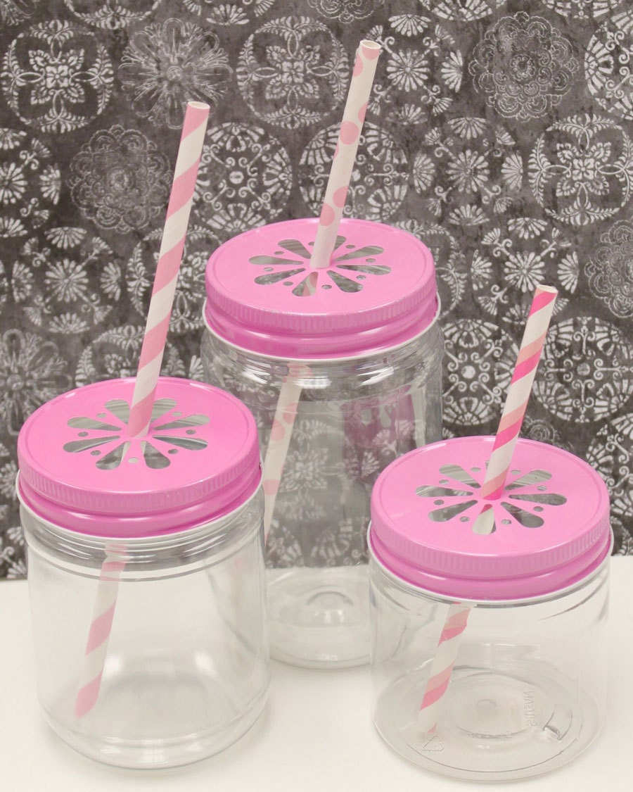 Plastic Mason Jars 10 Mason Drink Jar & 10 Pink by ThePartyFairy