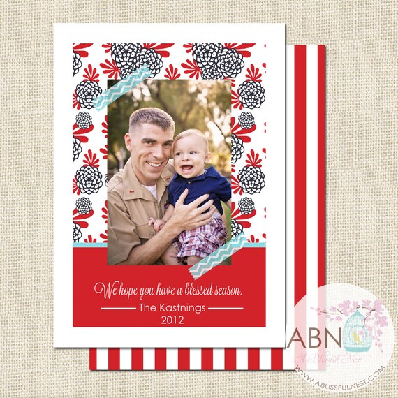 Christmas Holiday Photo Card - WASHI TAPE 5x7 PRINTABLE Customized Photo Card - By A Blissful Nest Il_570xn