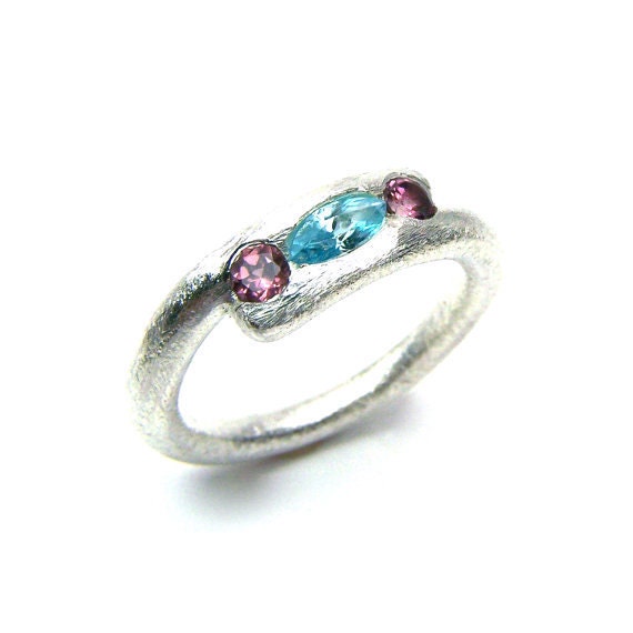 Silver Blue Zircon Pink Garnet Ring Sugar Sweet - ZuckersÃ¼ÃŸ