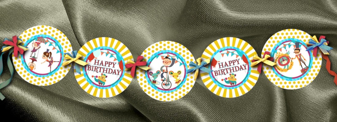 Birthday Banner, Party Decoration, Circus, Clown, Big Top, Red, Blue, Yellow Il_570xn