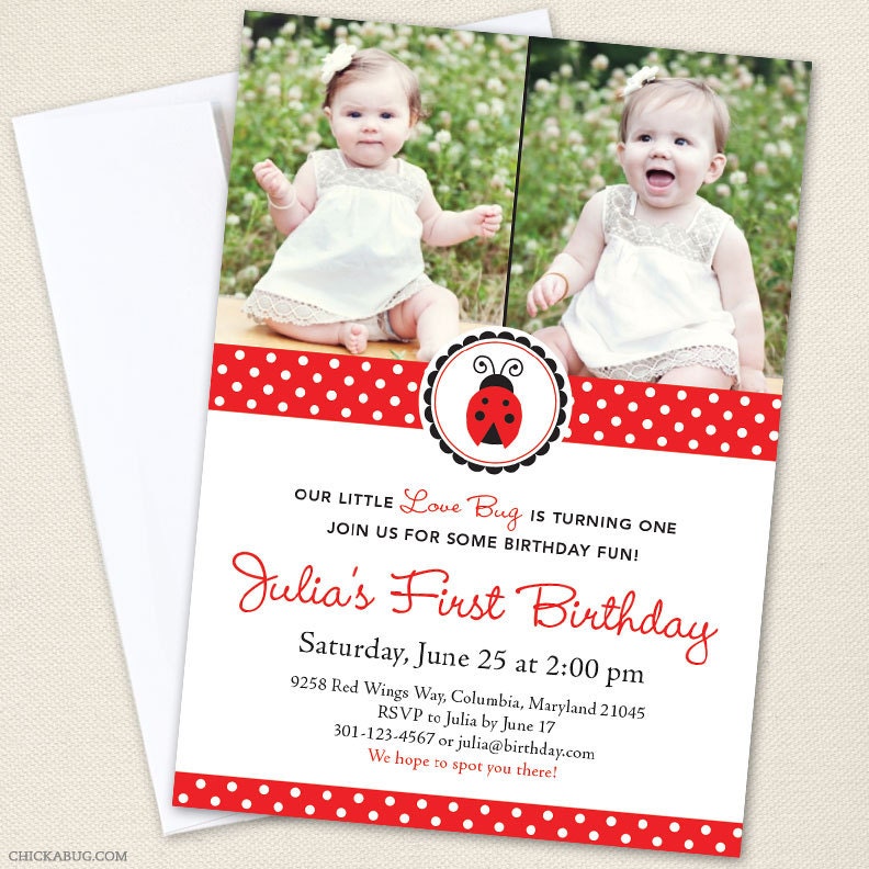 Ladybug party photo invitations - Professionally printed - Printable file also available Il_570xn