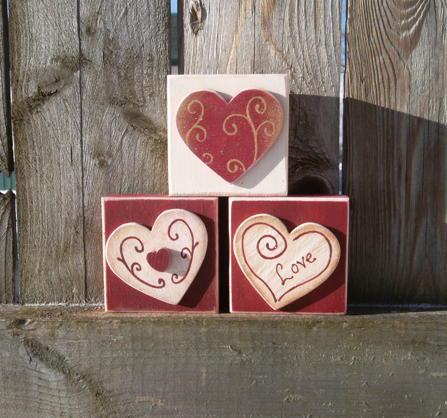 Valentines Shelf Sitter Heart Blocks - TimelessTreasuresbyK