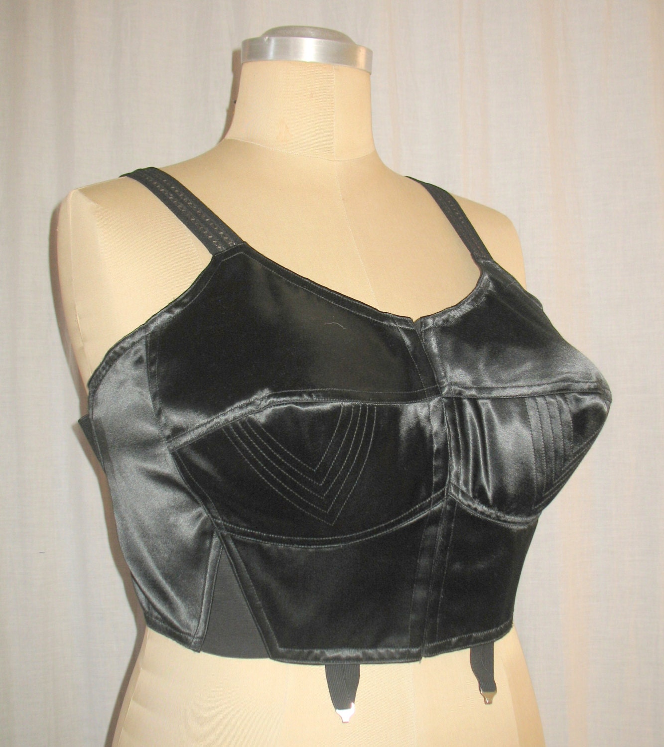 Vintage 1950 S Black Gloss Satin Bullet Bra By Sewingmachinegirl