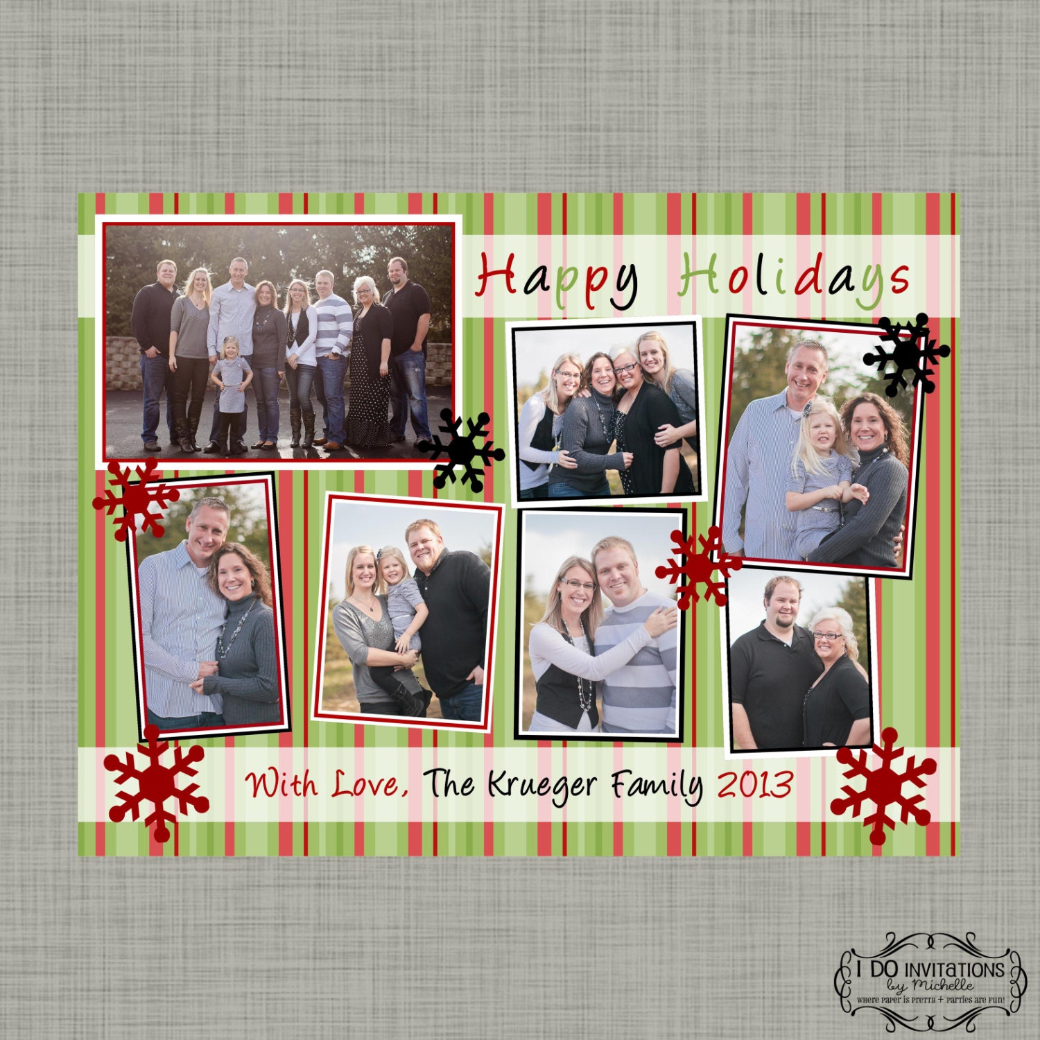 Holiday Stripes Photo Card Collage - Digital File Il_570xn