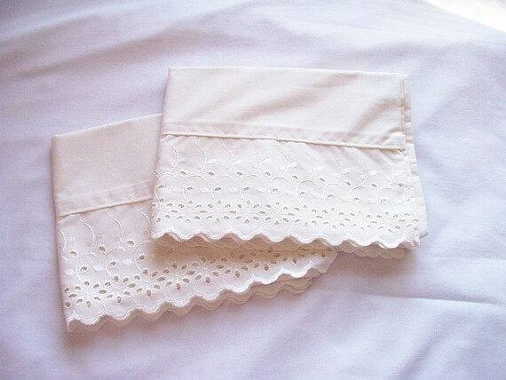 Vintage Pillowcase Pair Dan River Eyelet Trim by InheritedTraits
