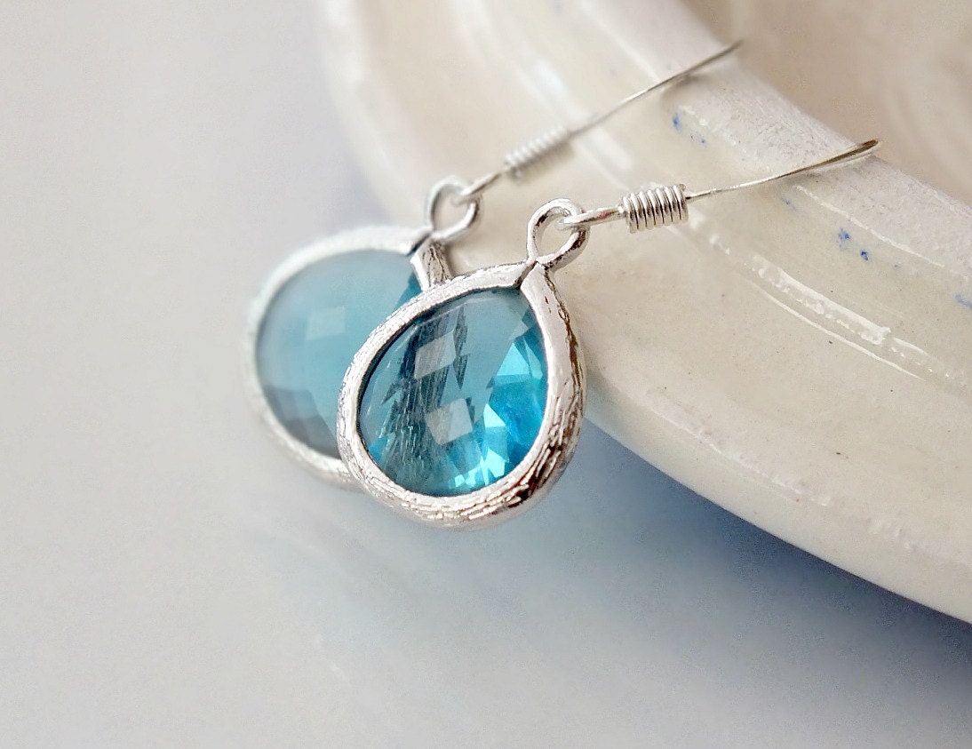 Silver Filled Blue Zircon Dangle Earrings - Also Available in Gold, Blue Zircon Drop Earrings, Aquamarine Earrings, Bridesmaid Earrings - BeadingTimes