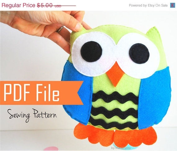 SALE Owl Pillow PDF Sewing pattern and Instructions instant Download A774 Il_570xn
