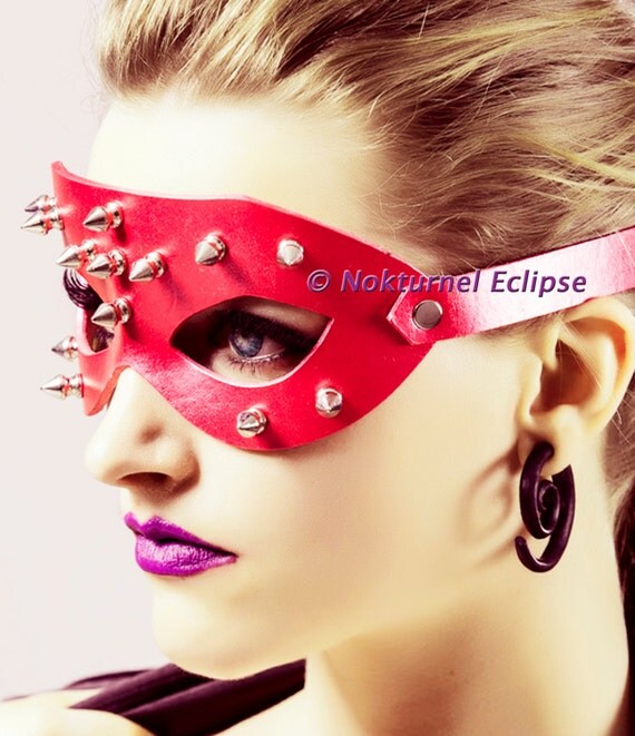 Red Spiked Leather Mask Half Inch Spikes by NokturnelEclipse