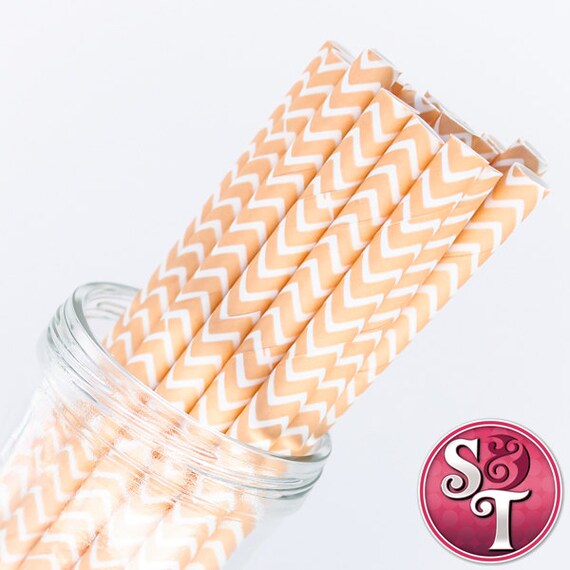 Chevron Zigzag Peach Party Paper Straws - Cake Pop Sticks - Pixie Sticks - Qty 25 Il_570xn