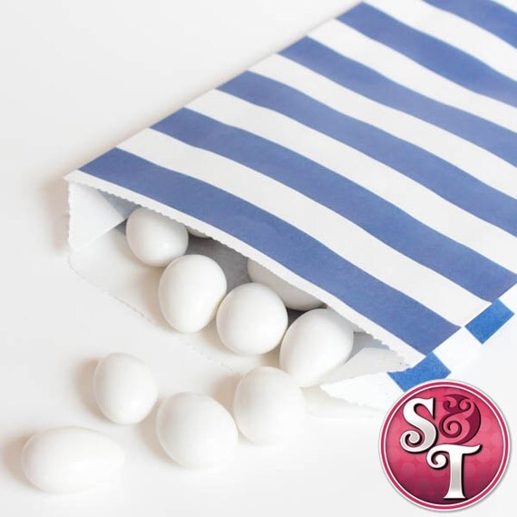 Rugby Stripe Navy Blue Goodie Favor Treat Bags - Qty 12 Il_570xn