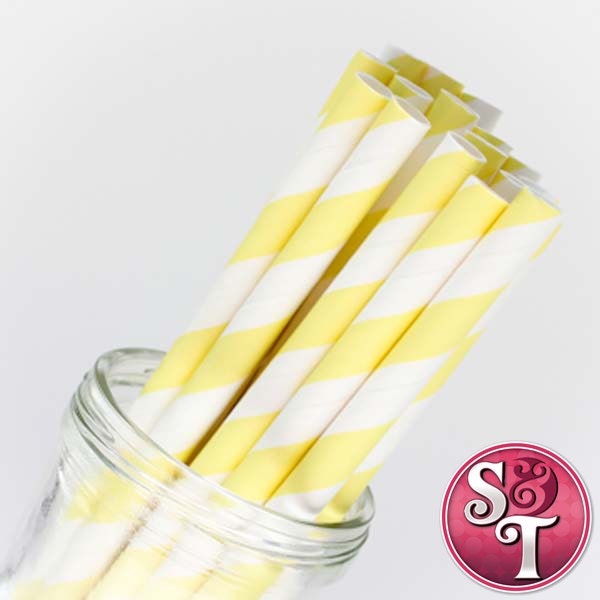 Stripe Light Yellow Party Paper Straws - Cake Pop Sticks - Pixie Sticks - Qty 25 Il_570xn