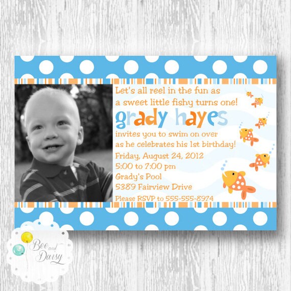 Goldfish Invitation for Birthday Party or Baby Shower - Boys Blue Orange DIY Printable Fish Photo Invite by BeeAndDaisy Il_570xn